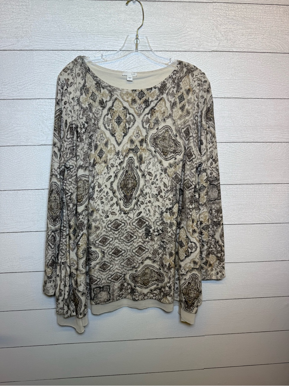 J. Jill Neutral Print Long Sleeve Top Size Large